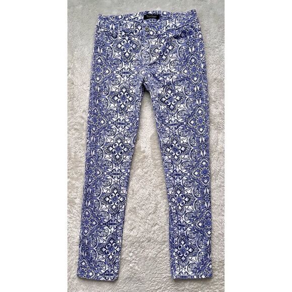 White House Black Market Majorelle Blue & White Santorini Print Slim Ankle Jeans - Picture 10 of 16